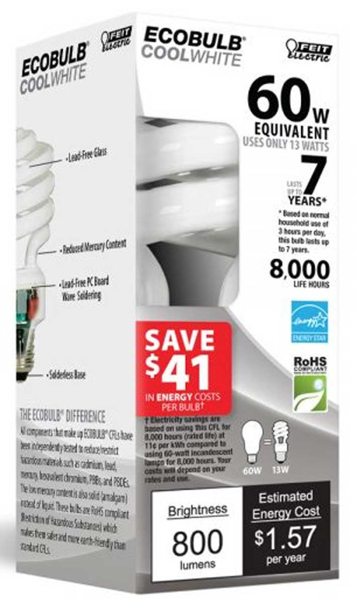 Feit Electric Esl13T/Eco/41K 60-Watt Equivalent Twists Cfl Bulb